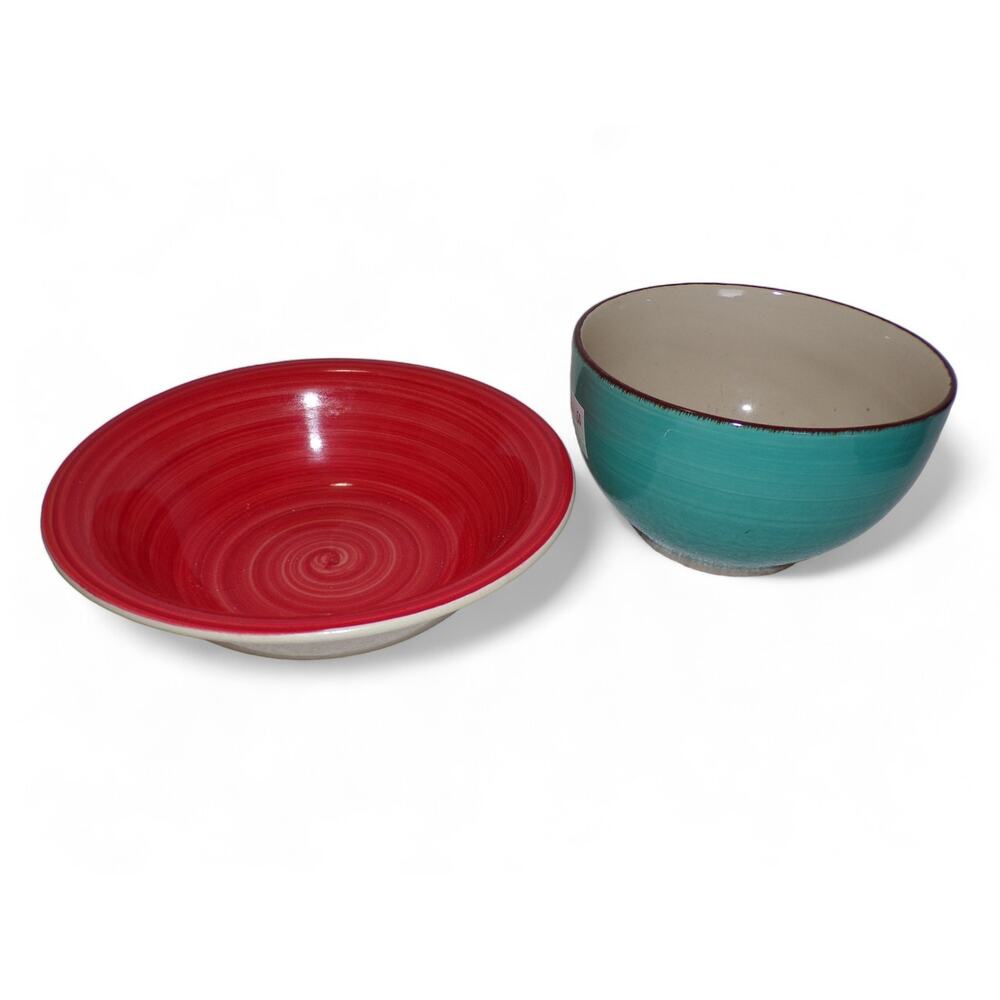 (3) Royal Norfolk Bowls Glazed Stoneware Small Green Rib Red Swirl Turquoise - Picture 6 of 7
